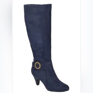 Bella Vita Navy Heeled Boots with Gold Accent